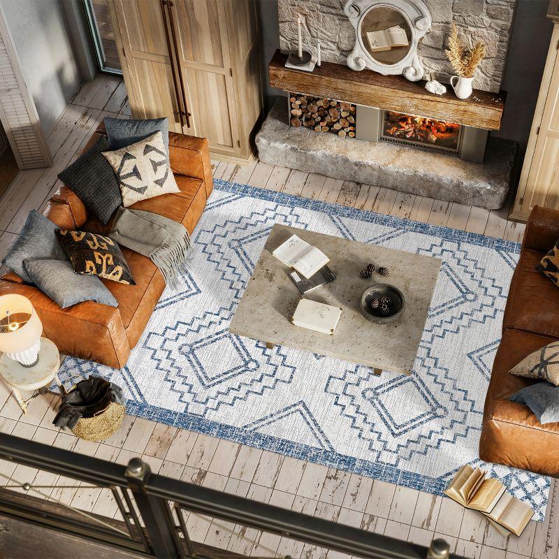 3'x5' Marokko Diamond  Medallion Indoor/Outdoor Area Rug, Ivory/Blue - JONATHAN Y