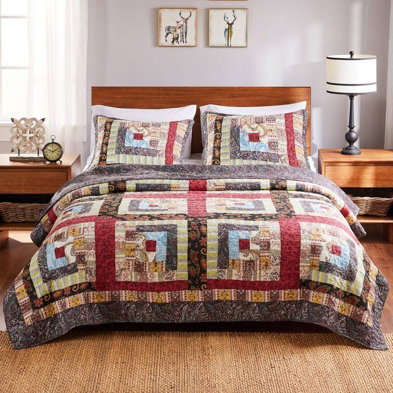 Rustic Charm King-Size Cotton Quilt Set with Reversible Patchwork Design