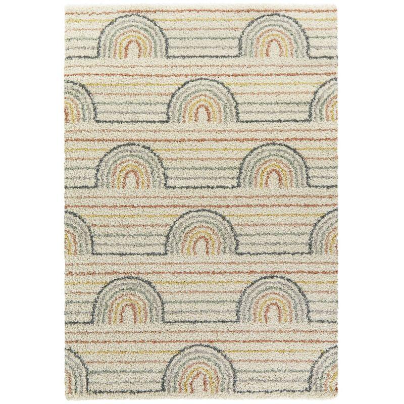 Cream Rectangular Non-slip Synthetic Kids' Rug 5' x 7'