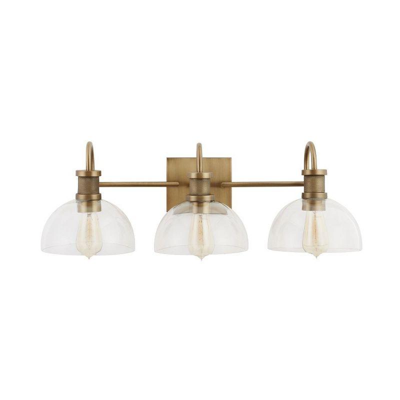 Aged Brass 3-Light Vanity with Clear Glass Domes and Dimmable Feature
