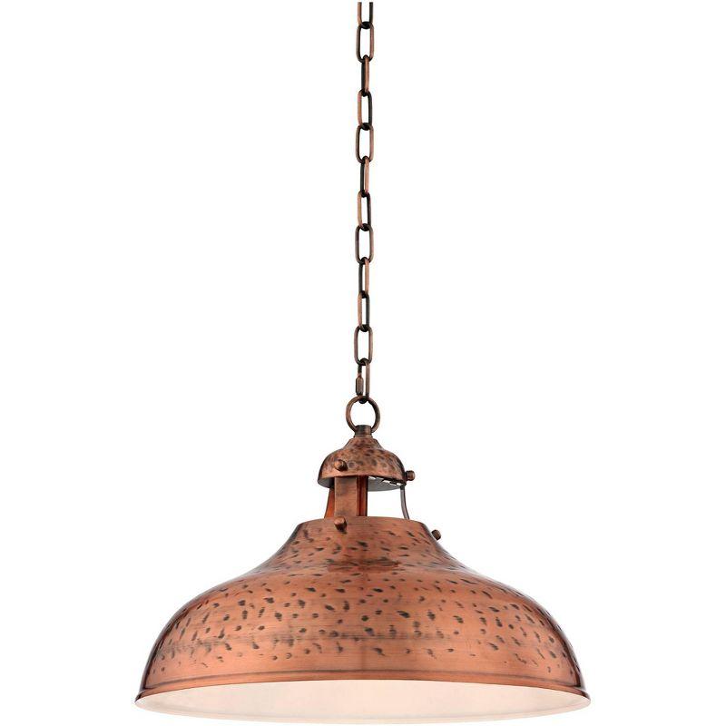 Franklin Iron Works Essex Dyed Copper Pendant Light 16" Wide Farmhouse Rustic Hammered Dome Shade for Dining Room House Foyer Kitchen Island Entryway