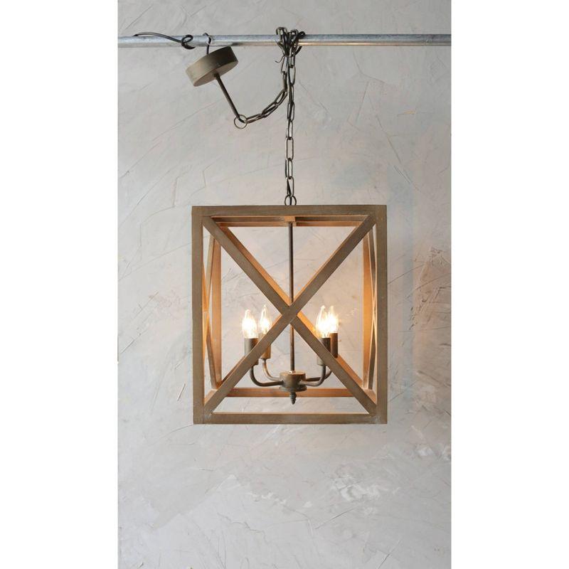 Metal/Wood Chandelier Natural Brown - Storied Home: 4-Bulb Farmhouse Style, UL Listed