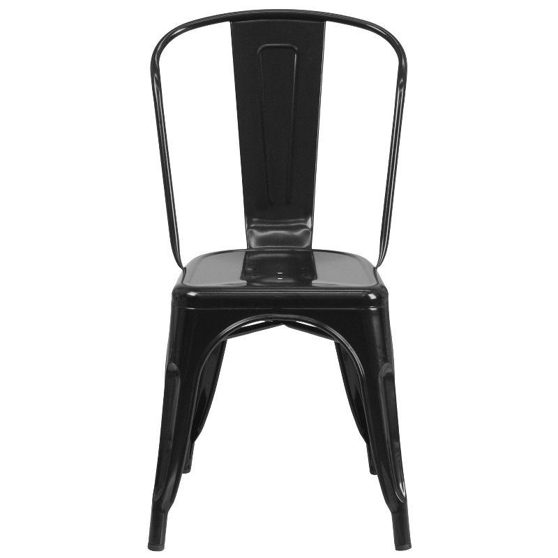 Merrick Lane Black Metal Dining Chair With Curved Vertical Slatted Back And Square Seat