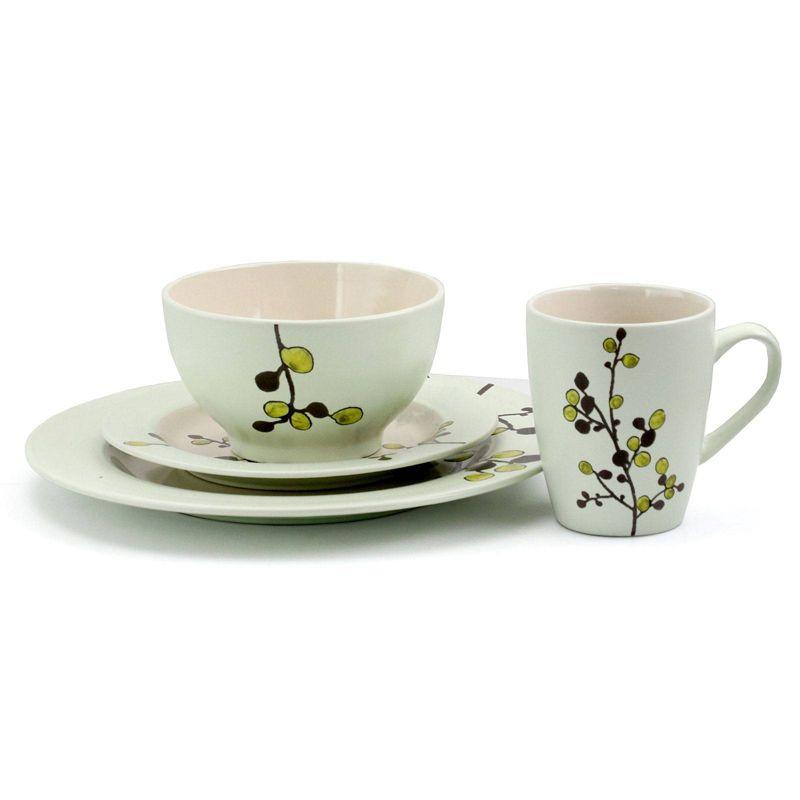 16pc Stoneware Luxurious Olive Dinnerware Set Green - Elama: Microwave & Dishwasher Safe Dishware Set for 4