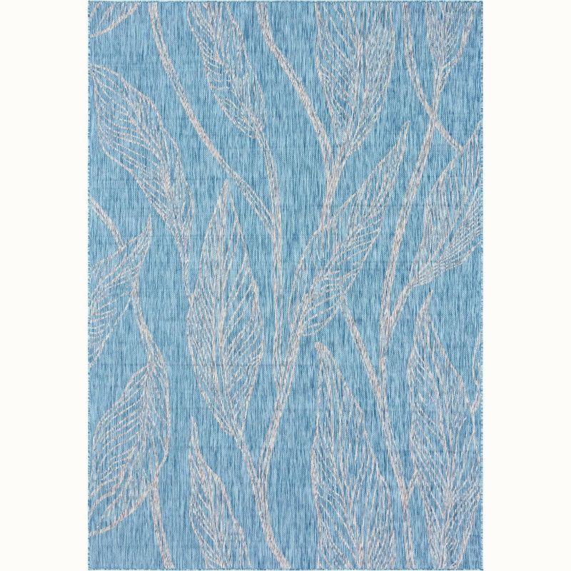 Unique Loom 8' 0 x 11' 4 Rectangle Indoor/Outdoor Botanical Light Aqua Area Rug