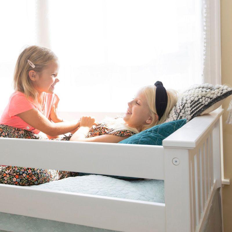 Max & Lily Solid Wood Twin over Twin Low Bunk Bed for Kids with Staircase, White