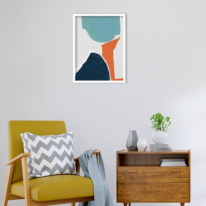 19" x 25" Abstract Teal and Orange Maple Wood Framed Wall Art