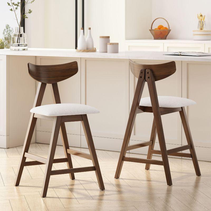 GDFStudio Sunapee Mid Century Modern Fabric Upholstered Wood 25 Inch Counter Stools (Set of 2)