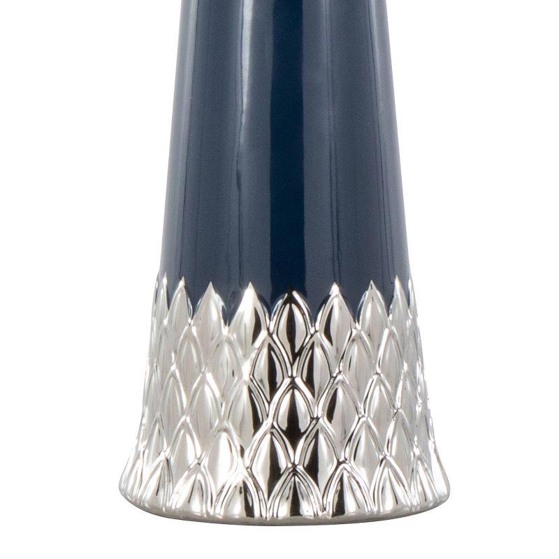 LumiSource Penelope 22" Contemporary Dark Blue and Silver Ceramic Table Lamp: UL Listed, Linen Drum Shade, 60W