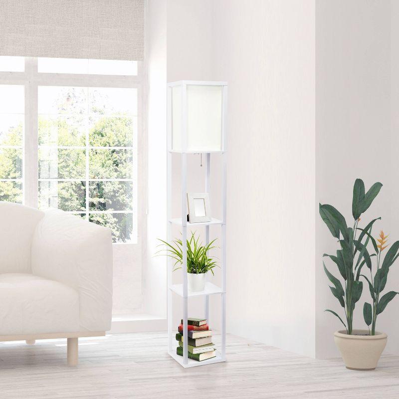 Column Shelf Floor Lamp with Linen Shade - Lalia Home