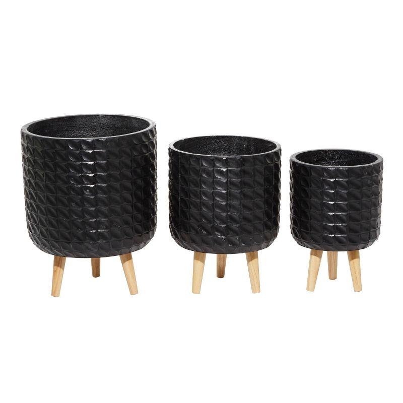 Black and Brown Contemporary Planter Set with Wood Legs