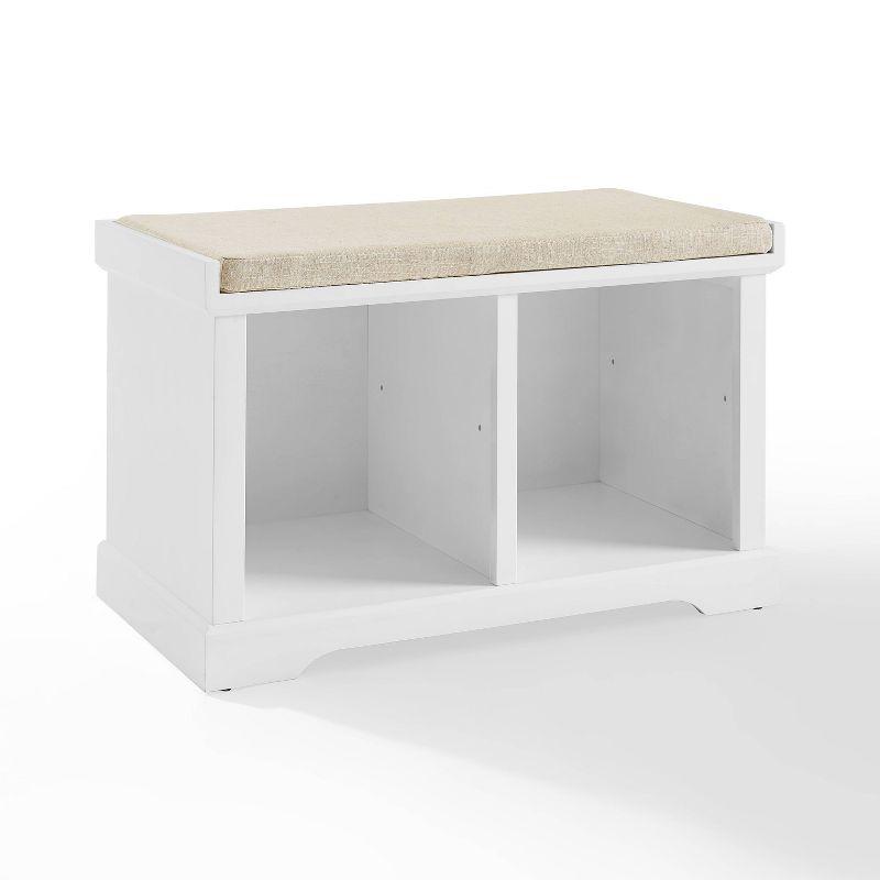 Beige Linen Coastal Storage Bench with Adjustable Shelves