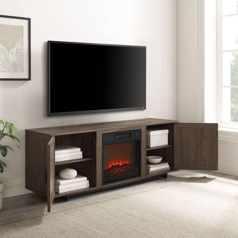 Silas 64" Black Walnut Low-Profile TV Stand with Electric Fireplace