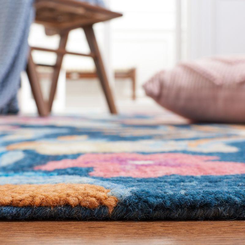 Handmade Blue Floral Wool Tufted Area Rug, 3' x 5'