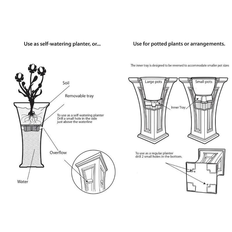 FCMP Outdoor Heritage Self Watering Outdoor Garden Patio Planter Pot, 2 Pack