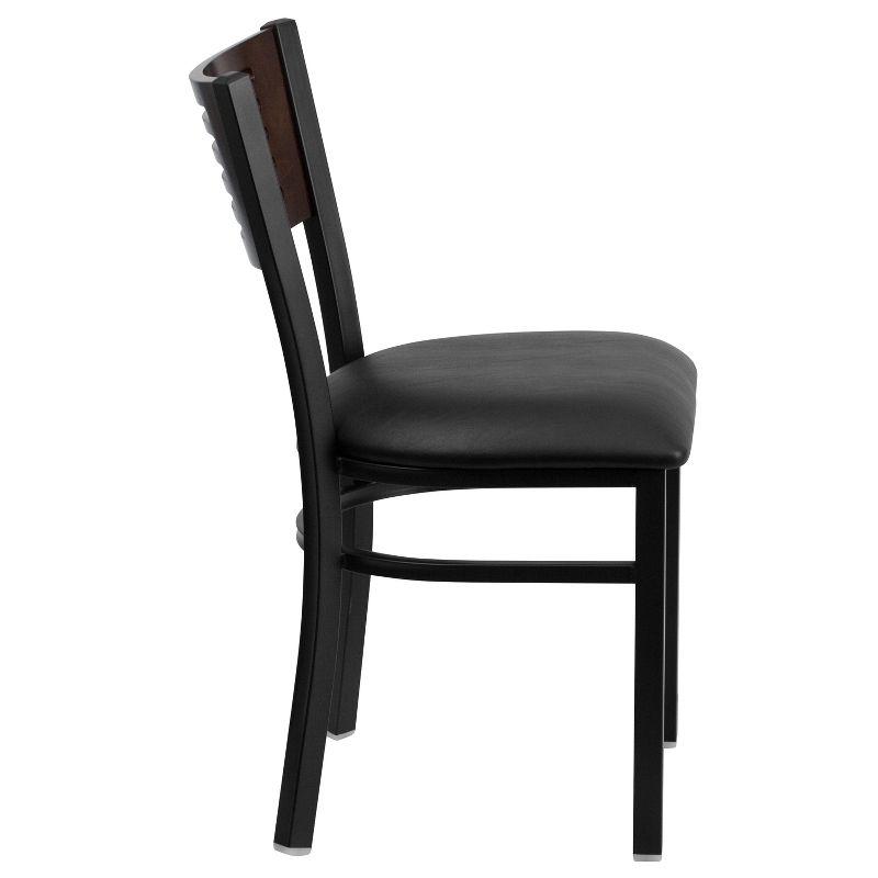 Flash Furniture HERCULES Series Black Slat Back Metal Restaurant Chair - Walnut Wood Back, Black Vinyl Seat