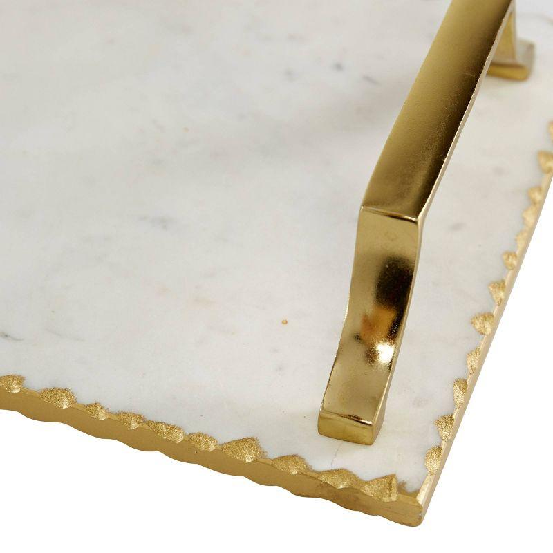 Set of 2 Rectangular Marble Tray with Metal Handles Gold - Olivia & May: Ceramic, Luxury Glam Decor