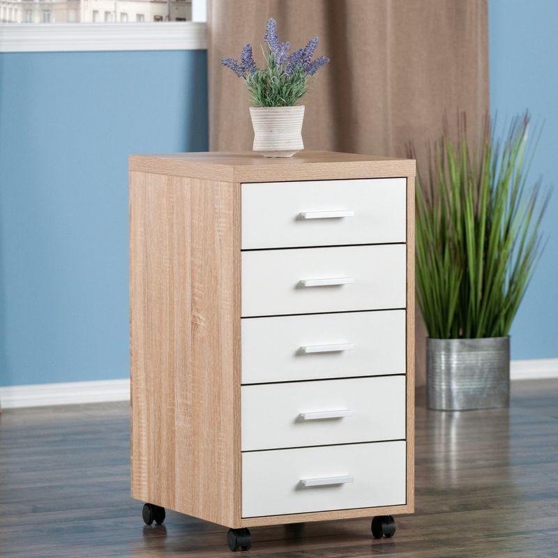 Winsome Kenner Mobile 5 Drawer Storage Cabinet Wood: Mid-Century Modern, Universal Organizer, Wood Composite