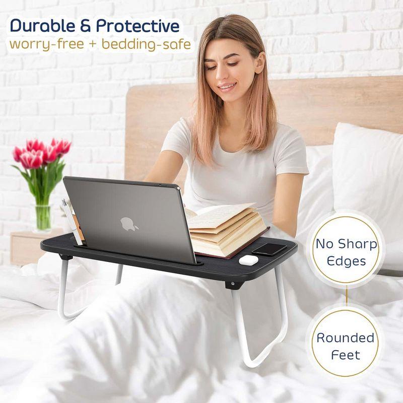 Black Foldable Wood Laptop Tray with White Legs