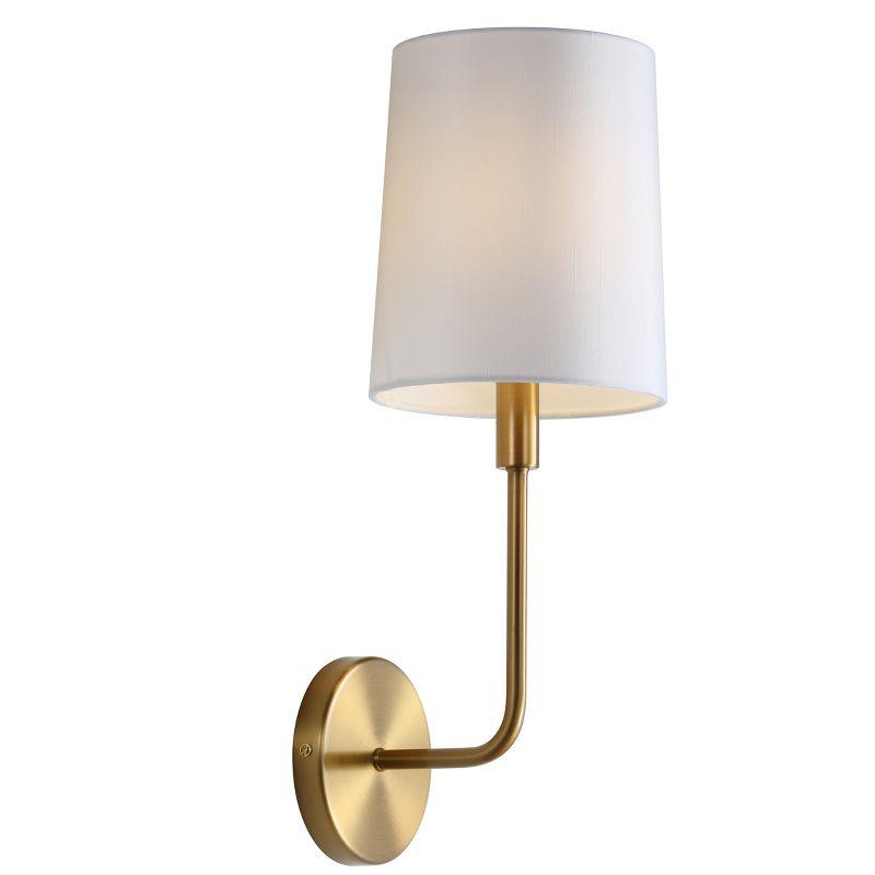 Contemporary Brass Gold Wall Sconce with Off-White Cotton Shade