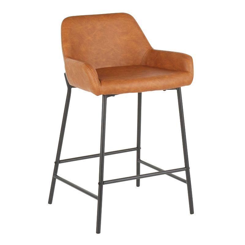 Set of 2 Daniella Industrial Counter Height Barstool Camel: Faux Leather, Metal Frame, 24.5" - LumiSource