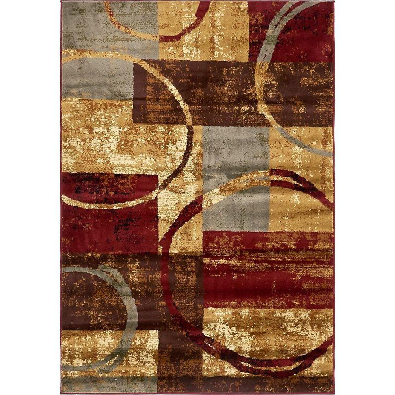 4' x 6' Brown and Red Abstract Rectangular Rug