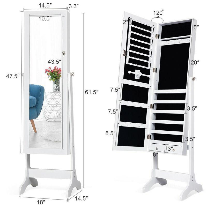 Costway Lockable Mirrored Jewelry Cabinet Armoire Organizer Storage with Stand & LED Lights White/Black/Brown