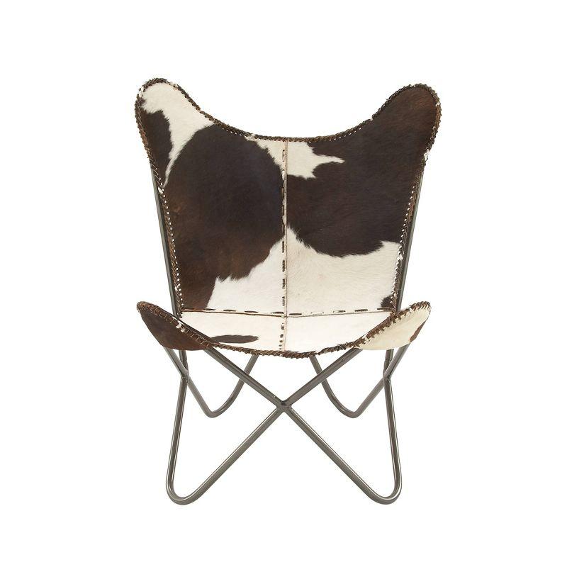 Handcrafted White Leather Butterfly Accent Chair with Metal Frame