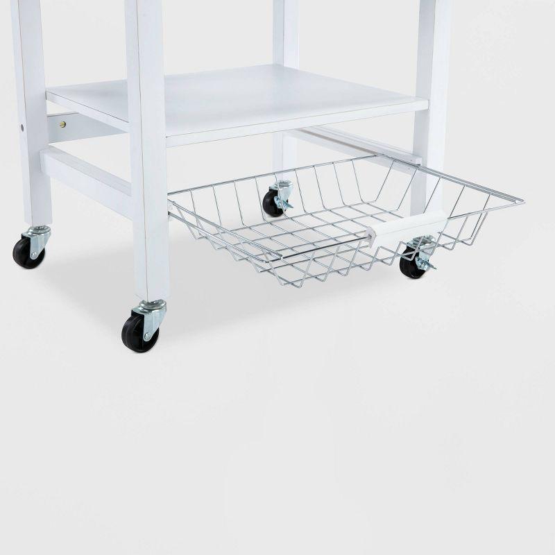 Hennington Kitchen Cart with Stainless Steel Top White - Boraam: Modern Design, Pine Frame, 2 Shelves, 1 Drawer