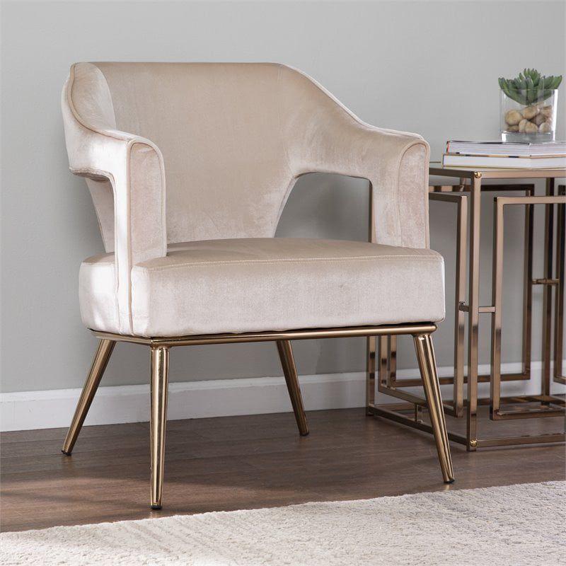 Beige Velvet Glam Accent Chair with Gold Accents