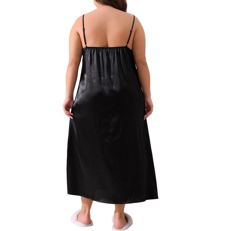 Agnes Orinda Women's Plus Size V Neck Sleeveless Cami Slip Satin Nightgowns Black 1X