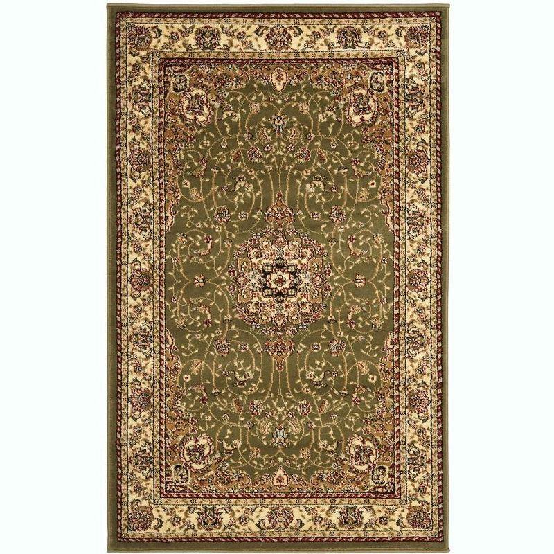 Ivory and Sage Floral Synthetic 8' Round Area Rug