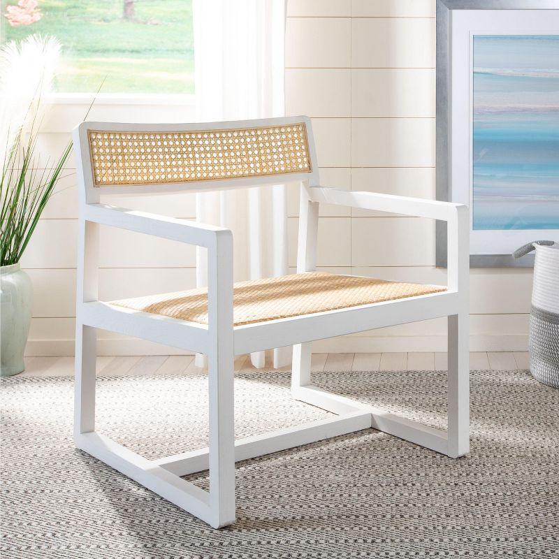 Transitional White and Natural Cane Elm Wood Accent Arm Chair