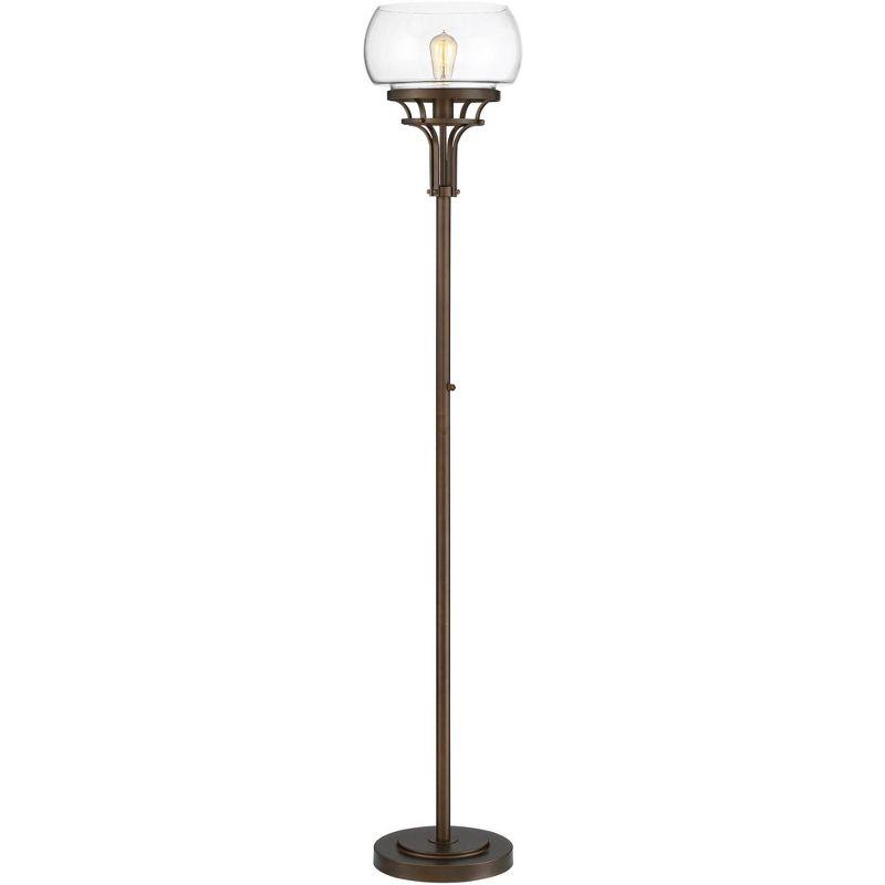 72.5" Bronze and Glass Industrial Torchiere Floor Lamp