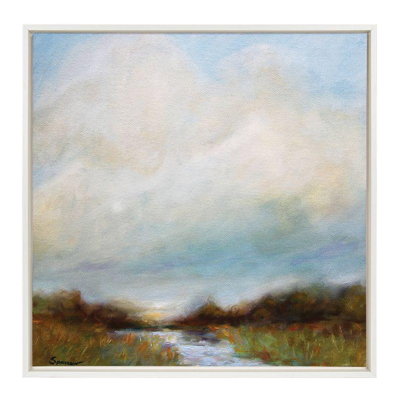 30" x 30" Sylvie Tranquility Framed Canvas by Mary Sparrow White - Kate & Laurel All Things Decor: Vertical Digital Art, Plastic Frame