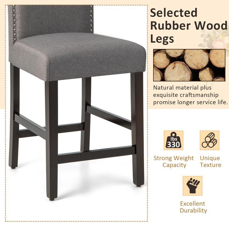 Costway Set of 2 Upholstered Bar stools 25''  Counter  Height Chairs with Rubber Wood Legs Grey
