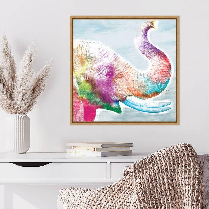 Colorful Elephant Giclee Print on Canvas with Maple Frame