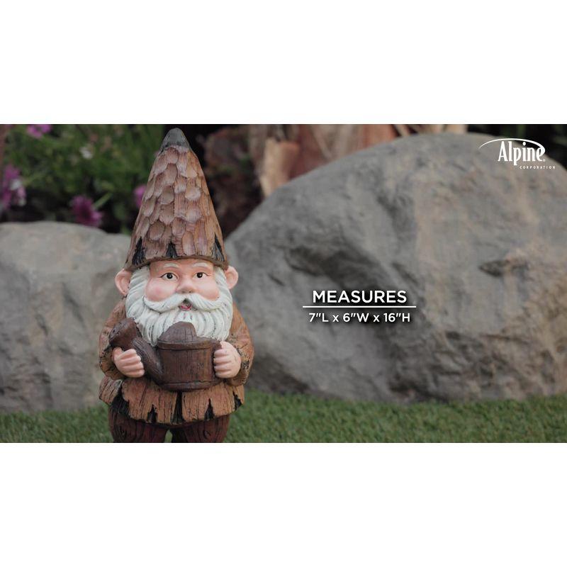 16" Brown Polystone Garden Gnome with Watering Can