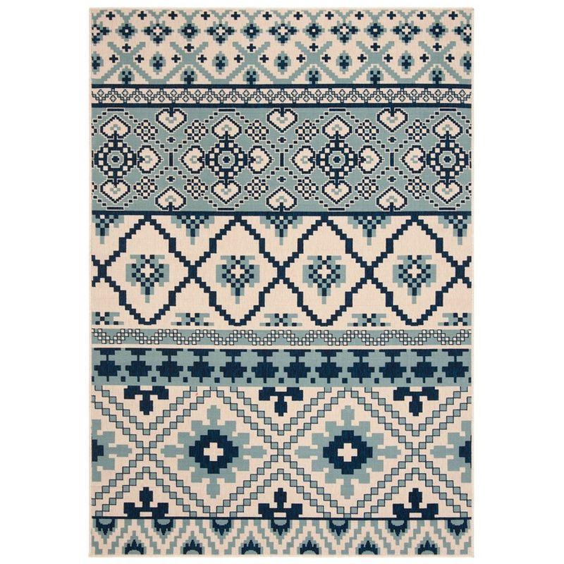 Turquoise and Blue Rectangular Synthetic Indoor/Outdoor Area Rug