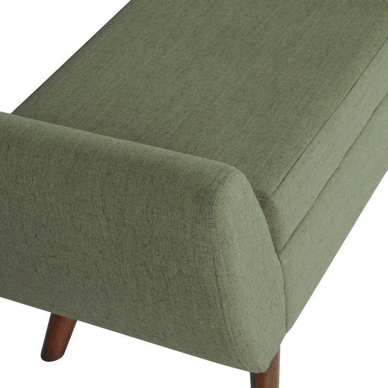 Olive Green Woven Modern Storage Bench with Mid-Tone Walnut Legs