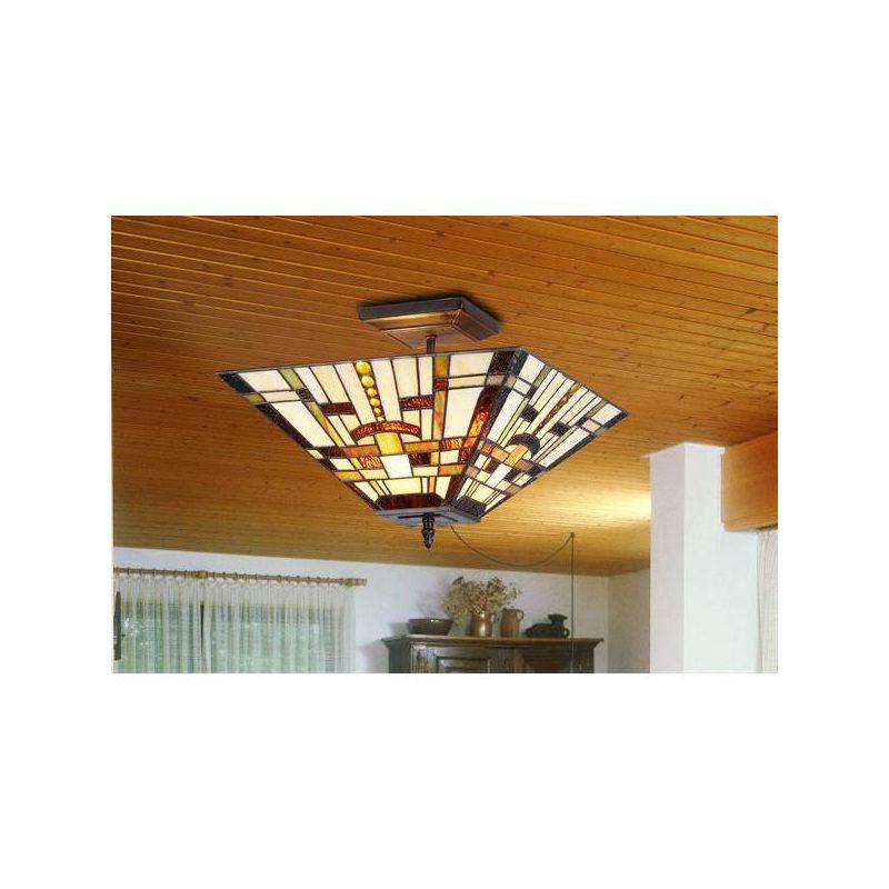 Chloe Lighting Farley Tiffany-Style Mission 2 Light Semi-Flush Ceiling Fixture 14" Shade