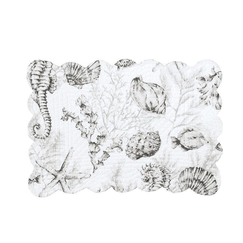 C&F Home 13" x 19" Fenwick Isle Gray Rectangle Cotton Quilted Scalloped Coastal Placemats, Set of 6