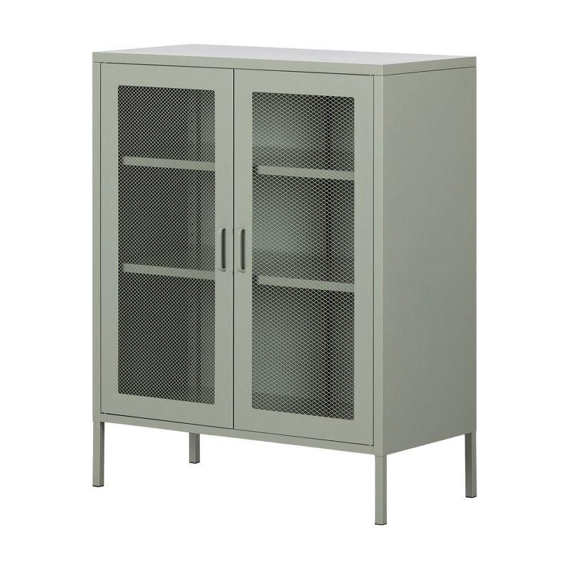 Sage Green Metal Mesh Office Storage Cabinet with Adjustable Shelving