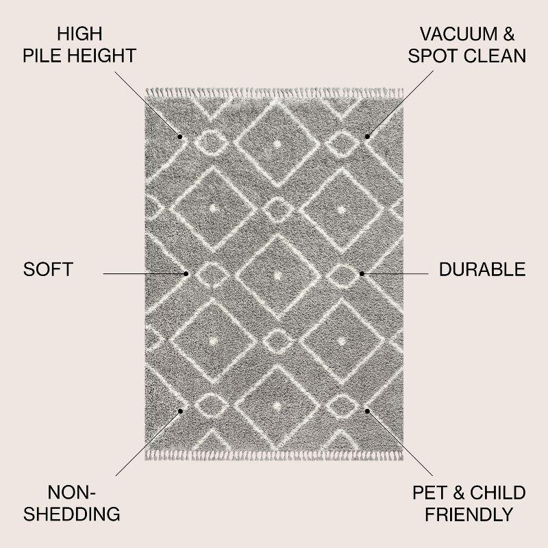 3'x5' Mercer Shag Plush Tassel Moroccan Diamond Area Rug, Grey/Cream - JONATHAN Y