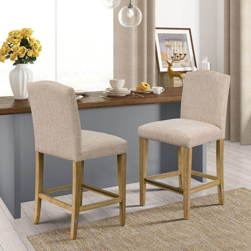 Connor 25" Beige Upholstered Counter Stool with Wood Legs