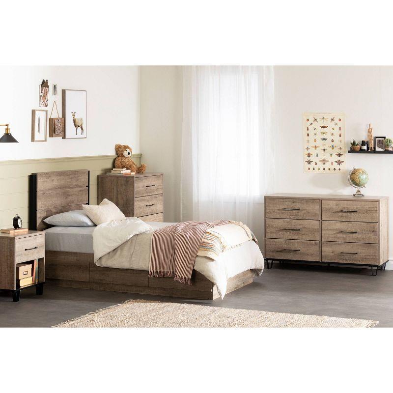 Twin Weathered Oak Platform Bed with Storage Drawers