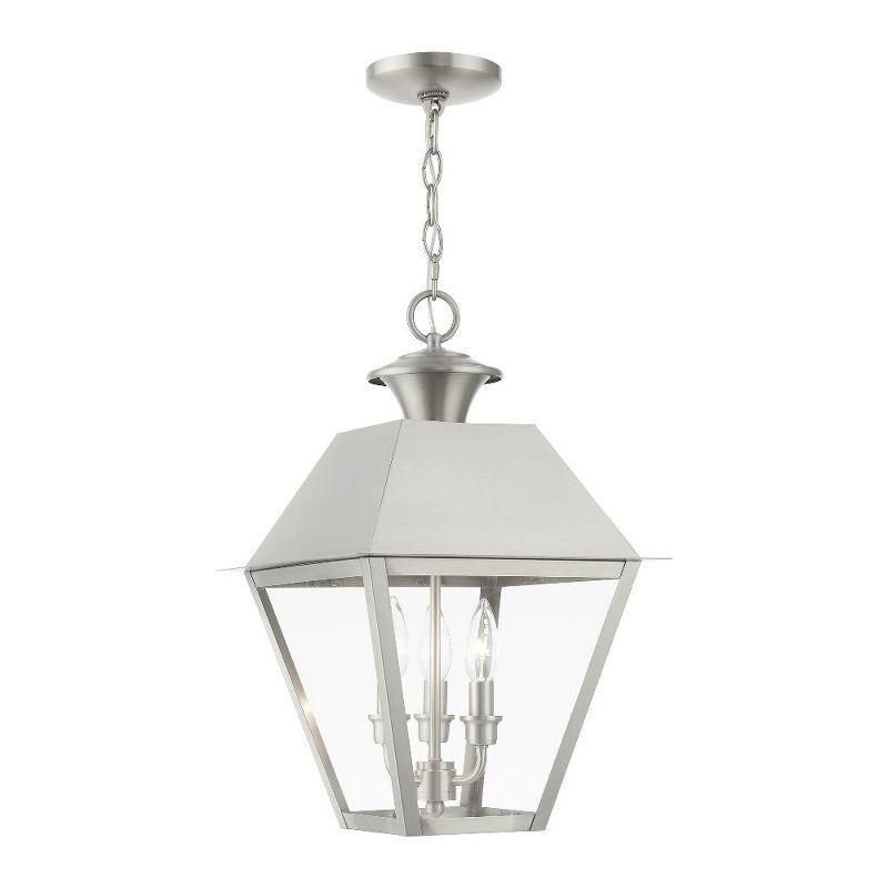 Elegant Brushed Nickel 3-Light Outdoor Pendant with Clear Glass