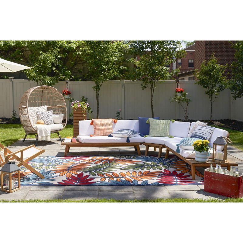 Nourison Aloha Floral Leaf Flatweave High-Low Indoor Outdoor Area Rug Multicolor 6' x 9'