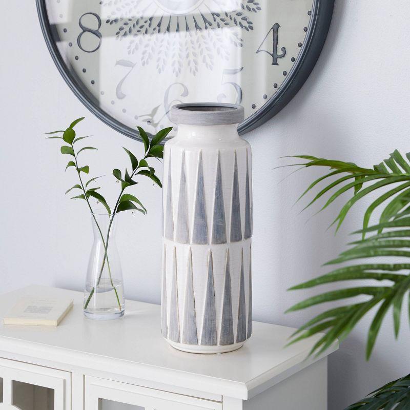 Elegant 17" White Ceramic Vase with Triangle Patterns