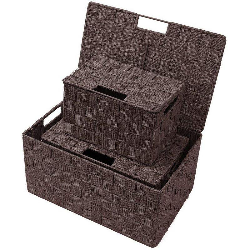 Sorbus 3 Piece Decorative Stackable Woven Basket with Lid and Built-in Carry Handles - Great for Storage and Organization